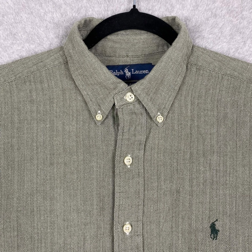 Vintage Ralph Lauren Shirt Mens L Blake Herringbone Long Sleeve Button Down
